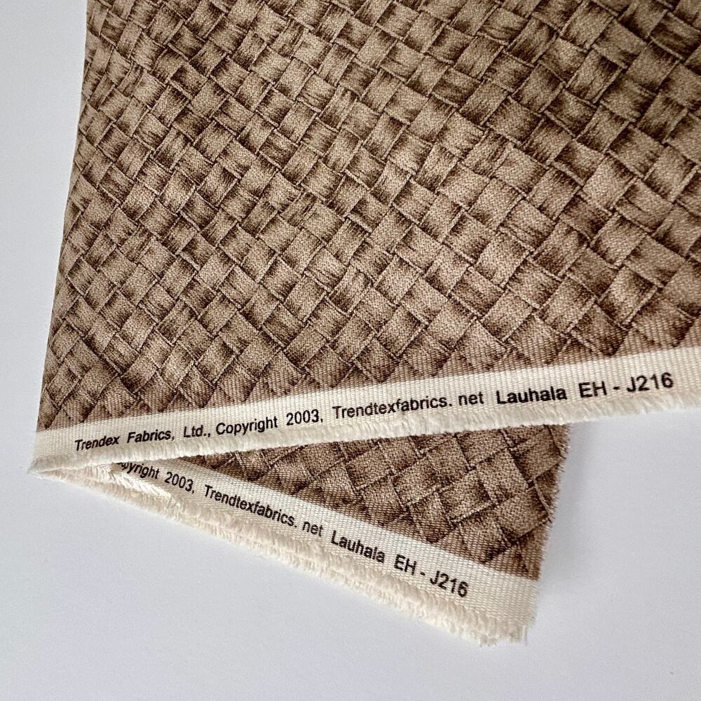 Vintage Hawaiian Barkcloth Fabric 55" x 3 1/3 Yards Trendtex Lauhala Tan Brown